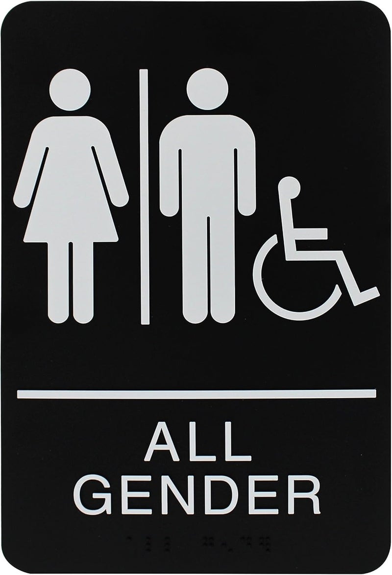 Headline Sign 9486 Wheelchair Accessible All Gender Restroom ADA Sign with Grade 2 Braille and Tactile Graphics, 6" x 9", Black/White, Made in USA - Image 1